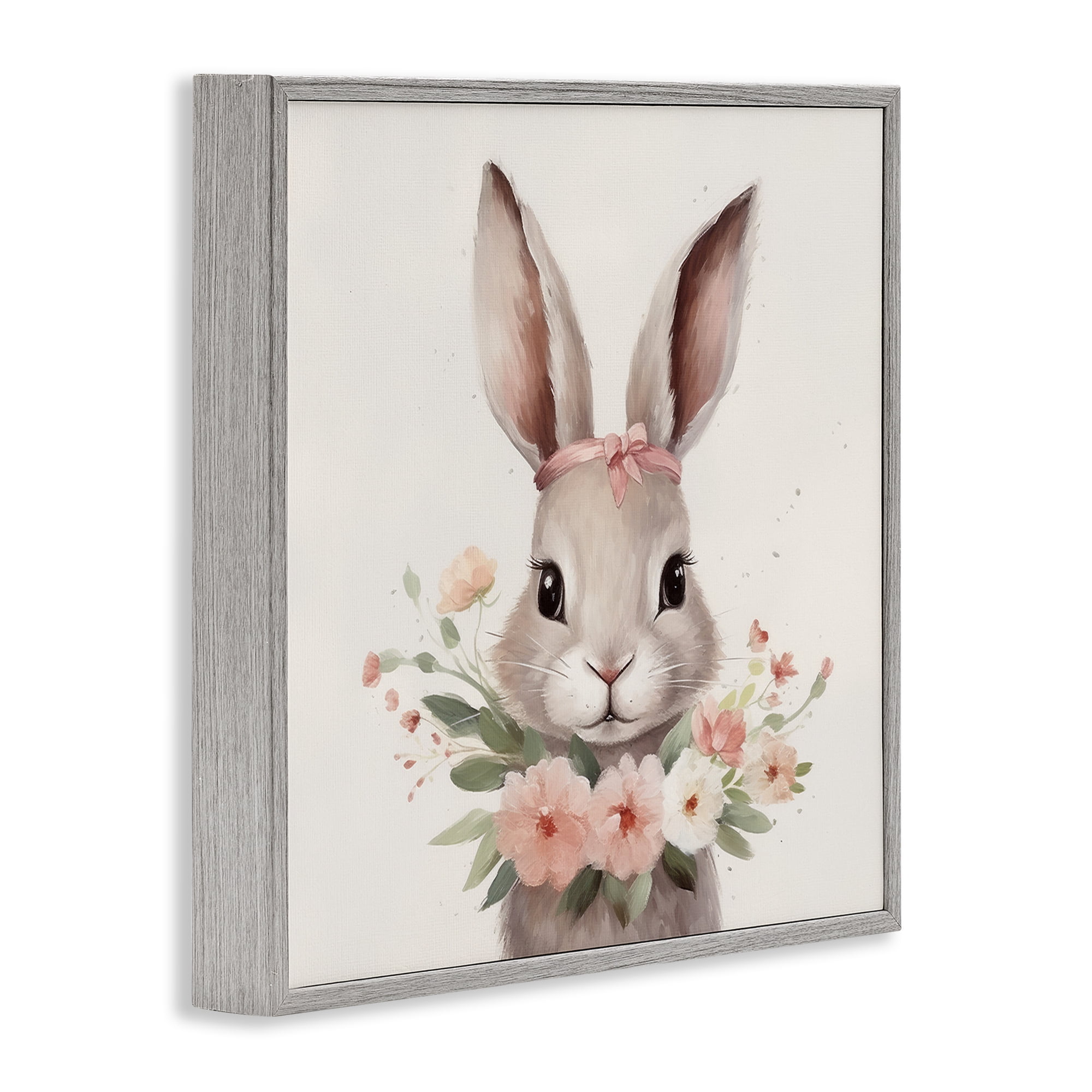 Stupell Industries Charming Bunny in Floral Wreath Gray Framed Giclee Art, design by Lazar Studio