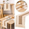 thumbnail image 1 of Chemin de Table en Coton et Toile de Jute Tissé avec Pompons Style Ferme Boho, 1 of 8