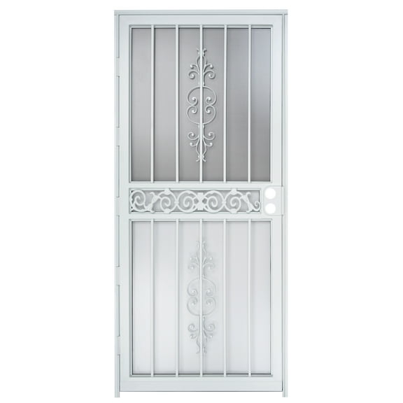 Grisham Deluxe Steel Security Door,36'' x 80''  Metal Tempered Glass Door Screen Replacement Enter Doors,Storm Door(405-White)