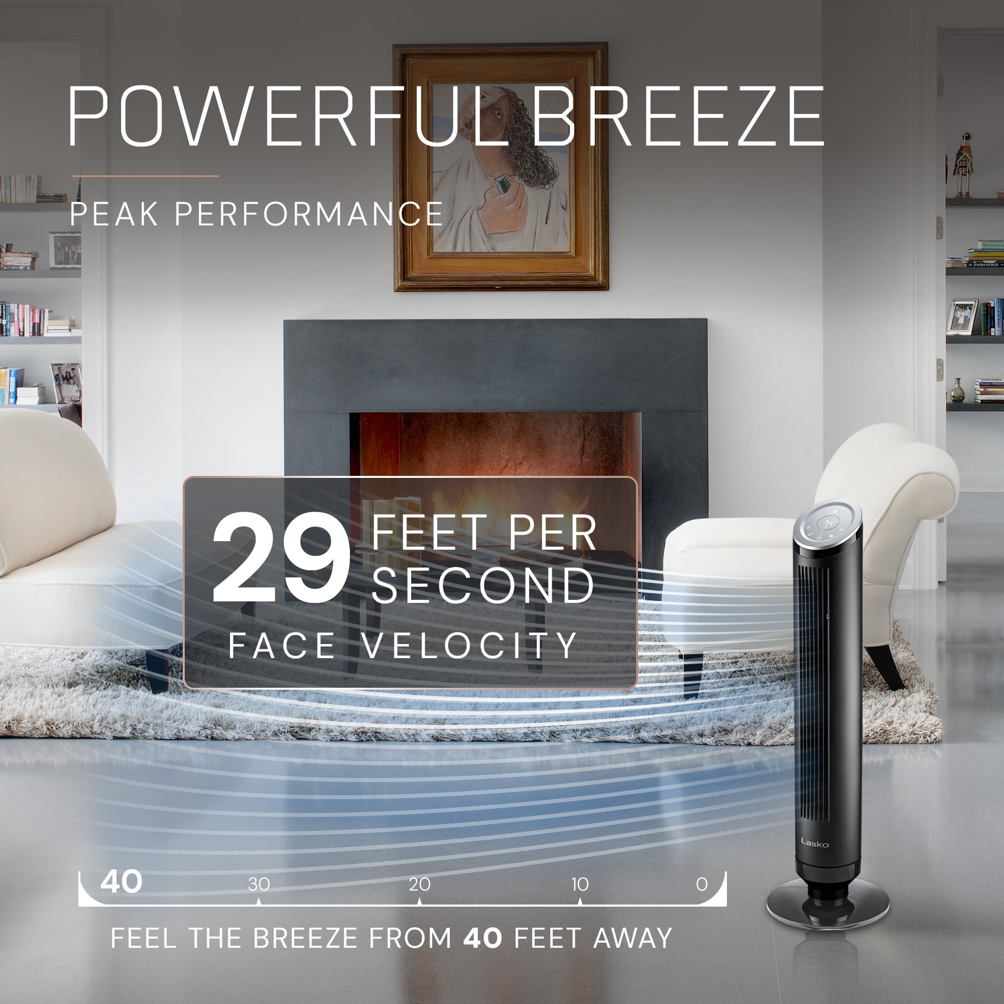 Lasko Ascend 36" 4-Speed Tower Fan 28 ft/s Airflow, 24dBA, Remote Control, Black, OST100