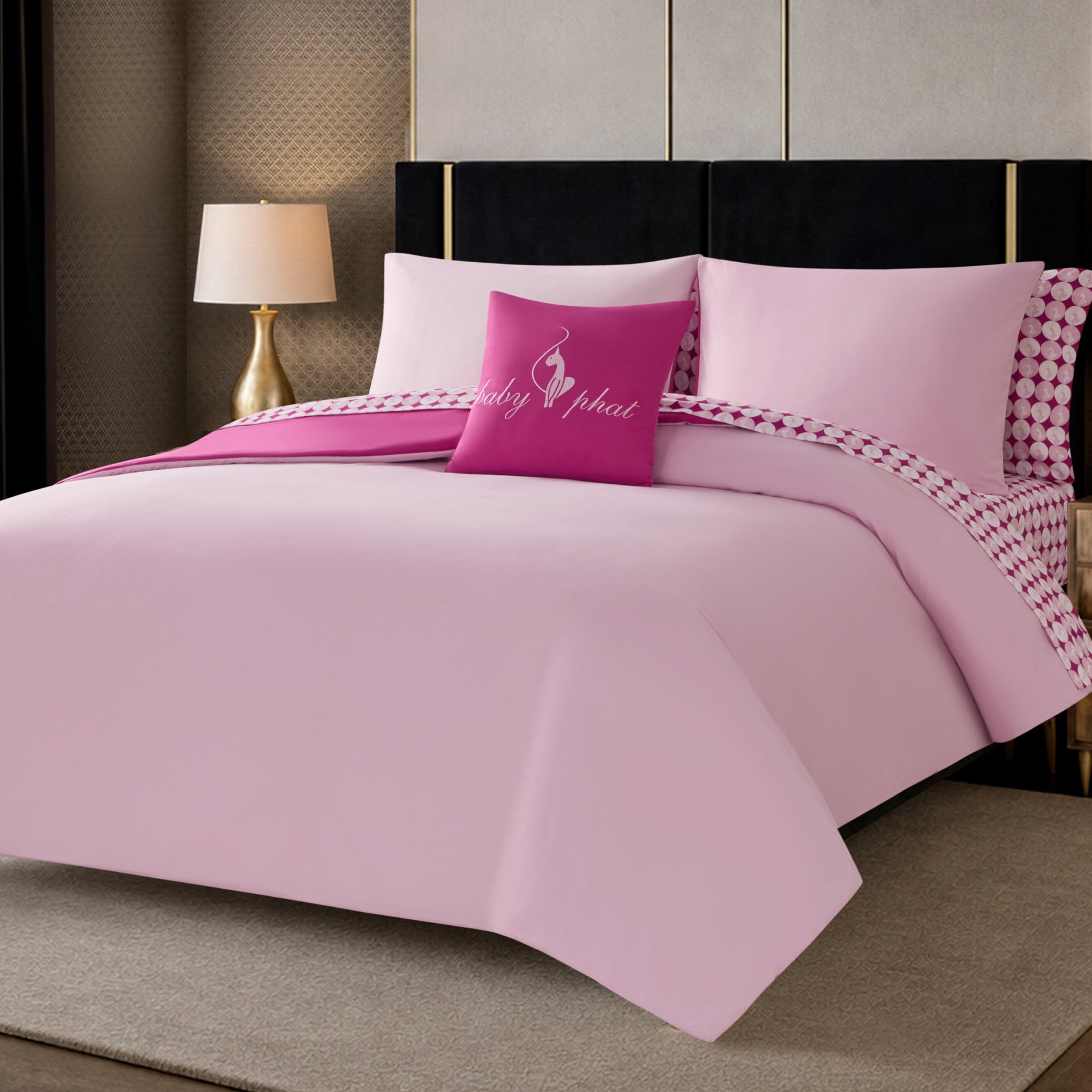 Baby Phat Circles Solid 8-Piece Reversible Comforter Bed in a Bag, Pink, King