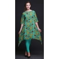 thumbnail image 4 of Bimba Green Leaves & Chrysanthemum Floral Printed Asymmetrical Kurti Tops For Women Indian Summer Dress Tunic Medium, 4 of 6