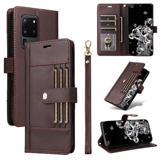 FOXDOCK Funda tipo Cartera para Samsung Galaxy S20 Ultra – Cubierta de Cuero PU con Múltiples Ranuras, Bolsillo para Efectivo y Correa de Muñeca