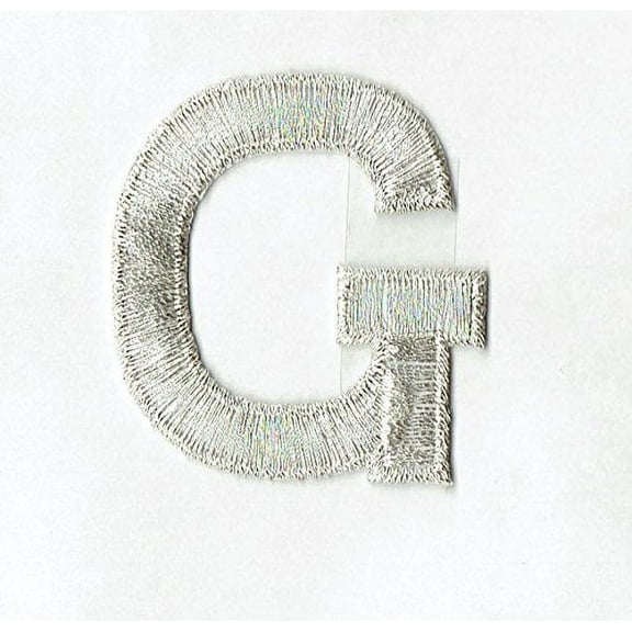 Alphabet Letter - G - Color Silver - 2" Block Style - Iron On Embroidered Applique Patch