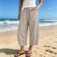 thumbnail image 2 of Aihuaihua Linen Capri Pants for Women Cropped Barrel Drawstring Wide Leg Cotton Capris 2026 Casual Summer Boho Baggy Palazzo Trouser, 2 of 9