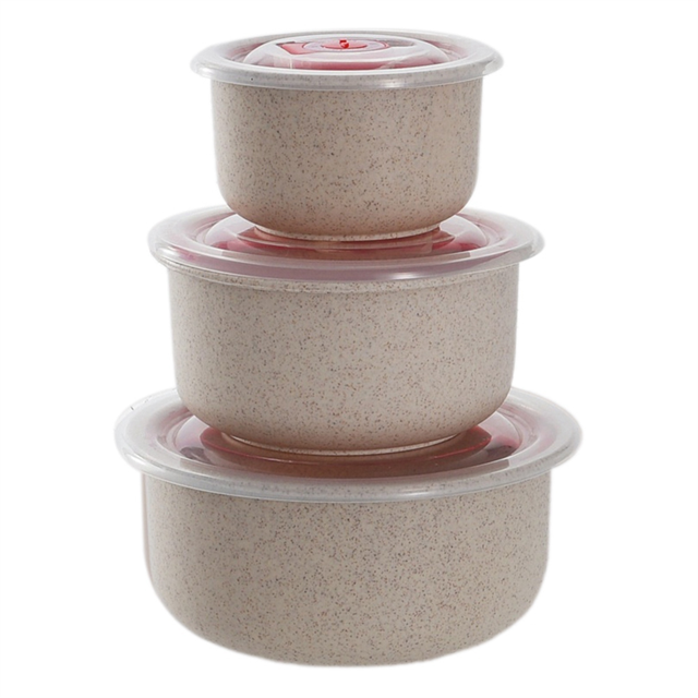 Bento Box Wheat Straw Lunch Box Eco-Friendly Salad Bowl with Lid Can Be Microwave Food Storage Container Creamy-White