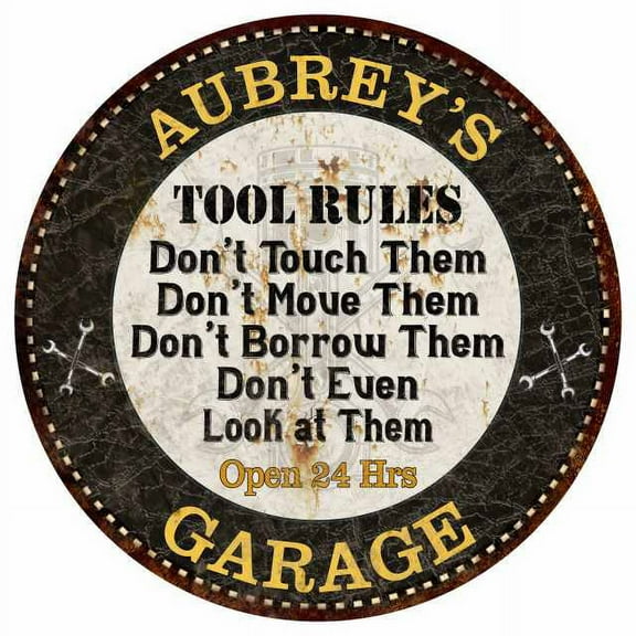 AUBREY'S Garage Rules 12" Round Metal Sign Garage Bar Wall Décor 200120013249