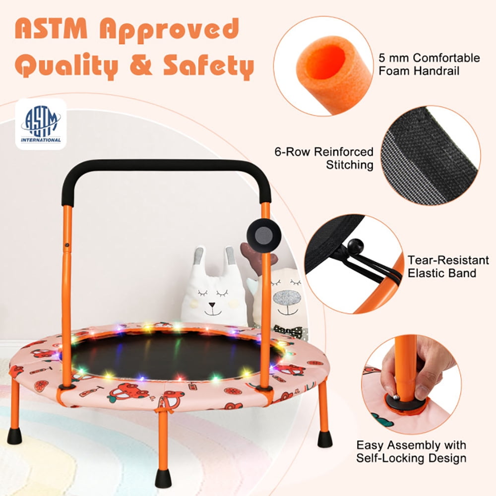 GVN Trampoline, Outdoor Recreational Trampolines,36 Inch Mini Trampoline with Colorful LED Lights and Bluetooth Speaker-Orange