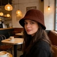 thumbnail image 2 of AJGRHE Women Cloche Bucket Hat Vintage Wool Felt Hat Winter Warm Bowler Cap Ladies Fedora Fall Bell Round Cap Coffee One Size, 2 of 4