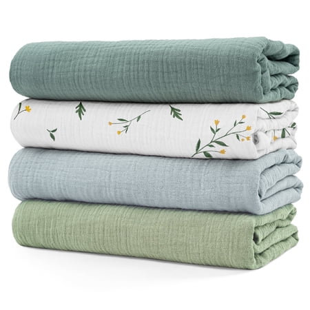 Gllquen Baby Muslin Cotton Swaddle Blankets 4-Pack for Newborn Boys Girls 38 x 40 Bud