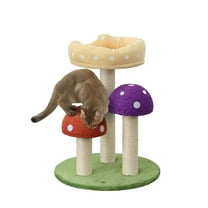 THE LICKER STORE Pixie 22.5" 3-Tier Cottage Sisal Mushroom Cat Tree with Scratching Posts, Napping Perch, and Dangling Bell Toy, Multi, CTR1001A