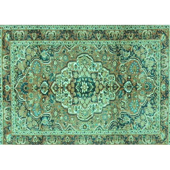 Ahgly Company Machine Washable Indoor Rectangle Persian Turquoise Blue Traditional Area Rugs, 7' x 9'