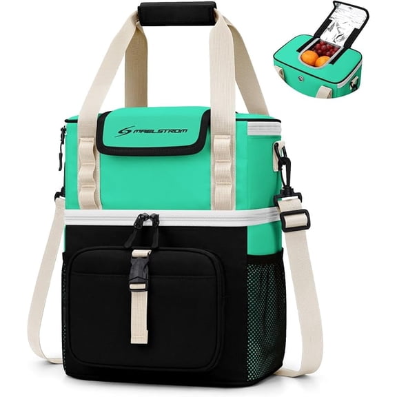 Maelstrom Lunch Box for Women, 20L Insulated Lunch Bag Men, Leakproof Double Deck Cooler Bag, Soft Lunch Cooler with Quick Access Flip-Top Lid for Work, Beach,Travel, Camping