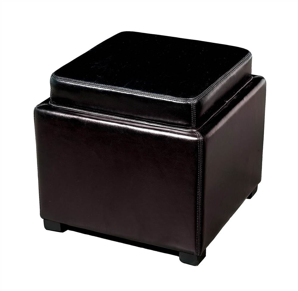 Leather Storage Ottoman With Reversible, Leather Storage Ottoman With Tray