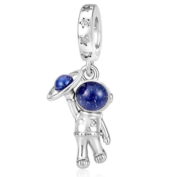925 Sterling Silver Hold Saturn Planet Astronaut Dangle Charm for Bracelet Charms Bangle Pendant Jewelry