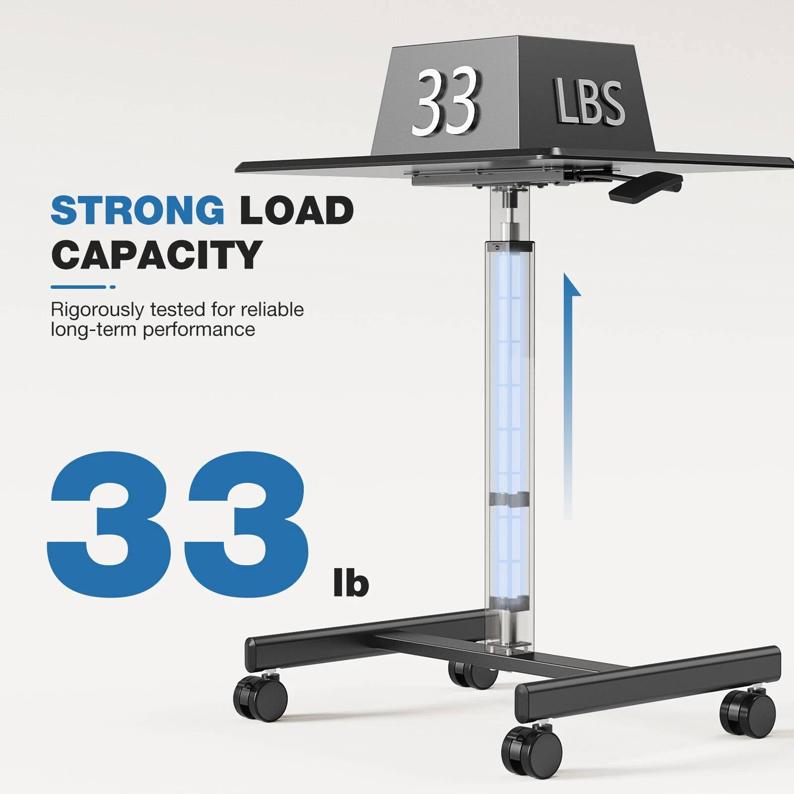 Small Mobile Standing Desk, Adjustable Rolling Laptop Table with Locking Wheels for Home Office, Black