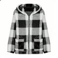 thumbnail image 4 of Hinvhai Plaid Fleece Jacket Women Casual Loose Zip Up Hooded Jacket Oversized Flannel Shacket Winter Warm Hoodie Coat Black XXXXXL(XXXXXL), 4 of 6