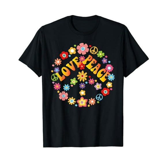 PEACE SIGN LOVE T Shirt 60s 70s Tie Dye Hippie Costume Shirt T-Shirt Hippie Flower Cute Funny