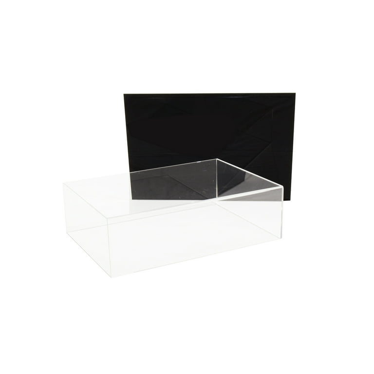 Versatile Display Case - Large 2024 Square Box with Clear & Mirror Case with Risers and White Base 15.5