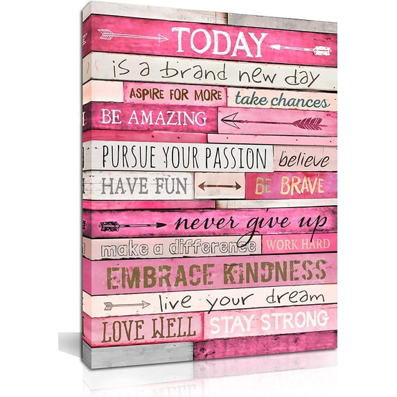Pink Wall Decor - Inspirational Quotes Wall-Art - Motivational Bedroom Decor For Teen Girls - Office Gifts For Women With Framed Canvas Artwork Ready to Hang 15" W x 11.5" H