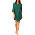 thumbnail image 2 of INSPIRE CHIC Women's Pajama Button Down Nightshirt Shirtdress 3/4 Sleeve Mini Nightgown S Green, 2 of 6