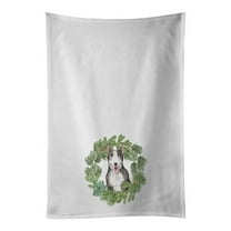Carolines Treasures CK8815WTKT 28 x 19 in. Unisex Bull Terrier Black & White Christmas Wreath White Dish Towels Kitchen Towel - Set of 2