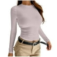 thumbnail image 3 of STETMN Women's Slim Tops Trendy Round Neck Shirts Spring Crop Layer Casual T-Shirt, 3 of 4