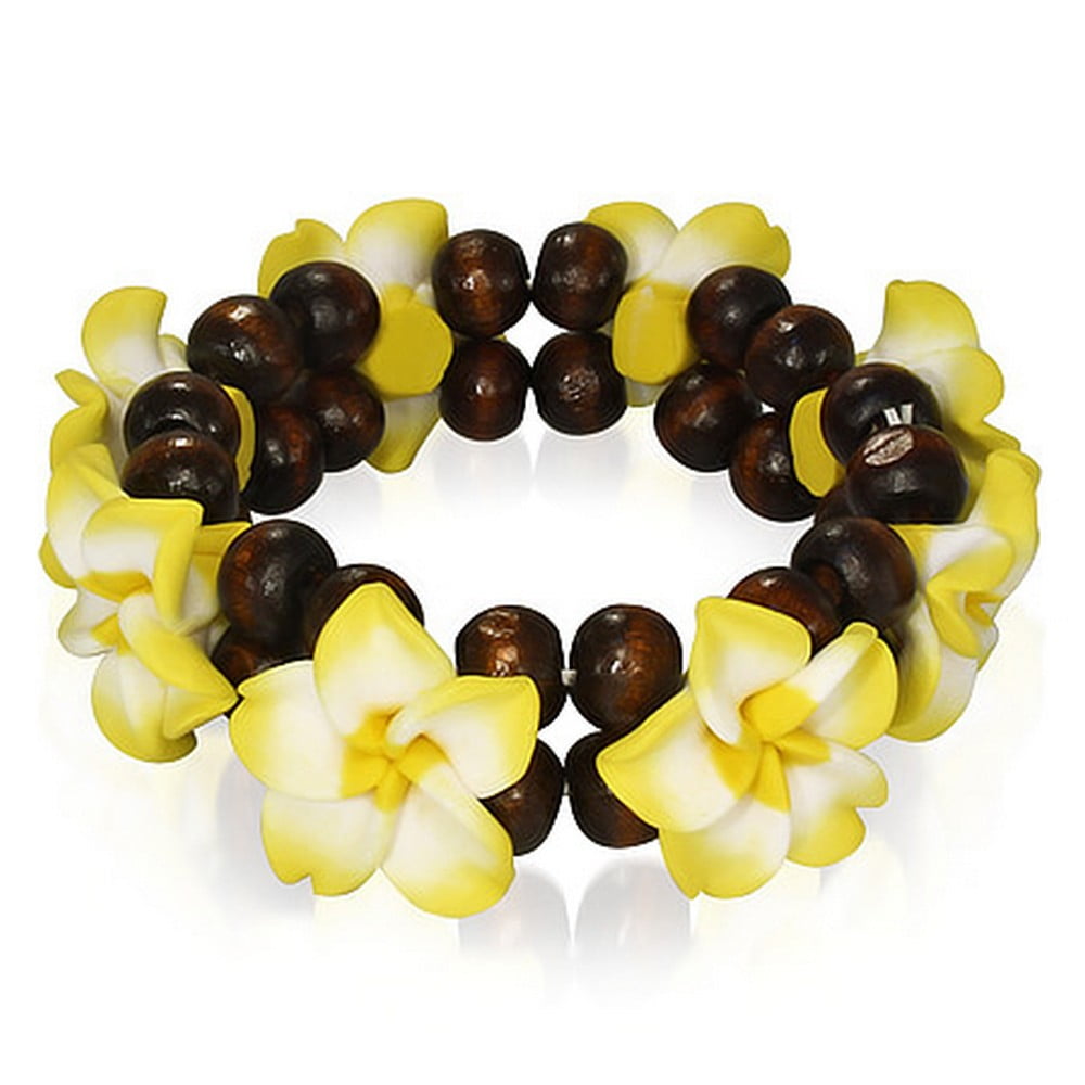 Large Yellow Polymer Clay Flower with Multi Colored Yellow and White Beaded Necklace