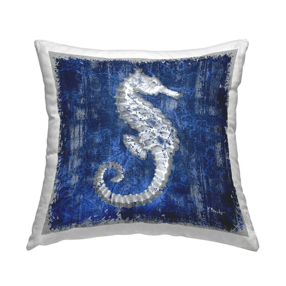 Stupell Industries Rustic Indigo Seahorse Decorative Printed Throw Pillow Design by Paul Brent.
