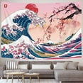 thumbnail image 3 of Pink Tapestry Wall Hanging, Cool Japanese Ocean Wave Wall Tapestry, Asian Anime Mountain Sun Cherry Blossom Decorations Tapestry for Bedroom, 60 x 40 Inches, 3 of 4