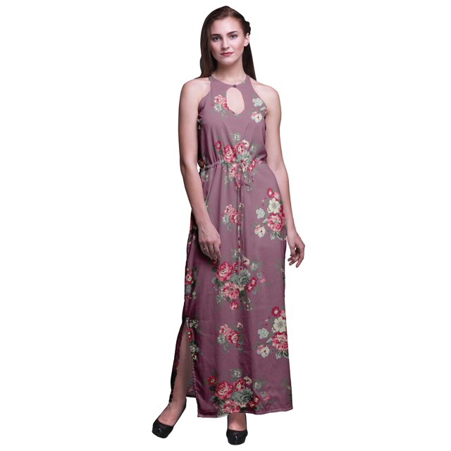 Bimba Robe Longue Sans Manches à Imprimé Floral pour Femmes avec Fentes Latérales Tenue d'Été-Large