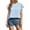Blue, variant on GDREDA Women Casual Round Neck Chiffon Top Double Ruffle Short Sleeve Back Button Blouse Womens Short Sleeved Athletic Tops