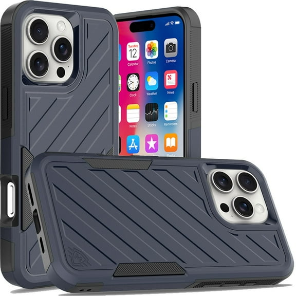 TJS for iPhone 16 Pro Phone Case, [Military Grade] Noble Lined Shockproof Dual Layer Hybrid Protective Cover (Blue/Black)