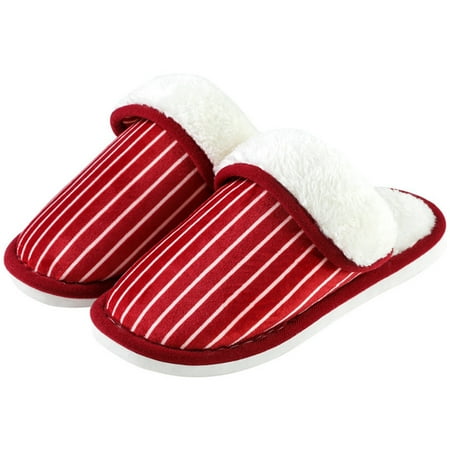 

1 Pair Autumn Warm Slippers Household Stripped Slippers Practical Plush Sippers