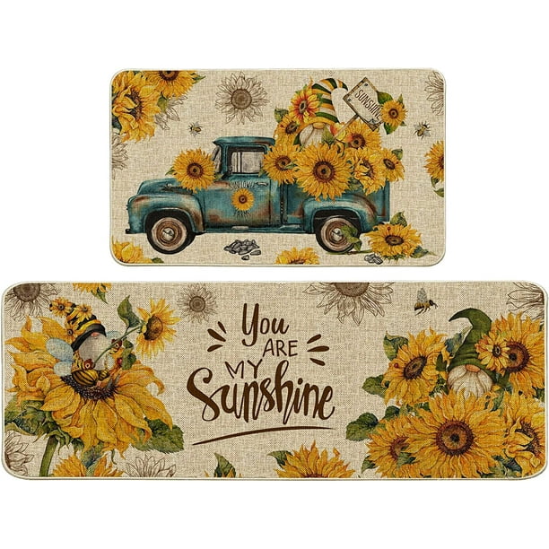 Sunflower Kitchen Rugs and Mats Set of 2, Anti Fatigue Kitchen Mats for