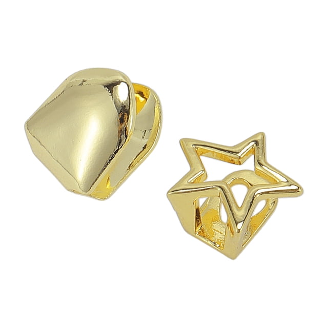 Unique Bargains 1 Set Fake Grills Hip Hop Star Double-sided Teeth Grillz Gold Tone