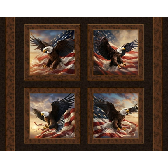 Flying Proud Patriotic Eagle Pillow Panel Cotton Fabric