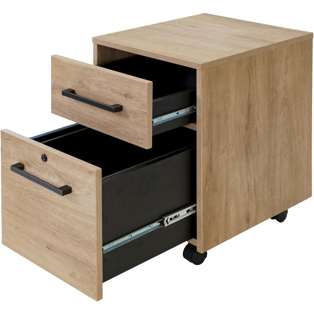 Modern Two Drawer Wood Laminate File Cabinet Fully Assembled Light Brown