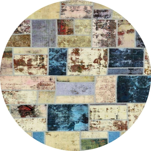 Ahgly Company Indoor Round Abstract Ash Gray Patchwork Area Rugs, 5' Round