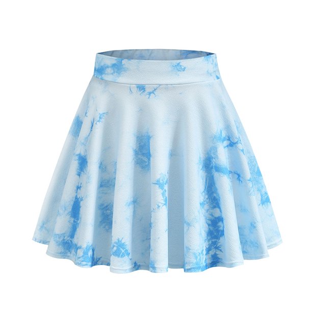 Women's Casual Stretchy Flared Short Skater Skirt High Waist TieDye