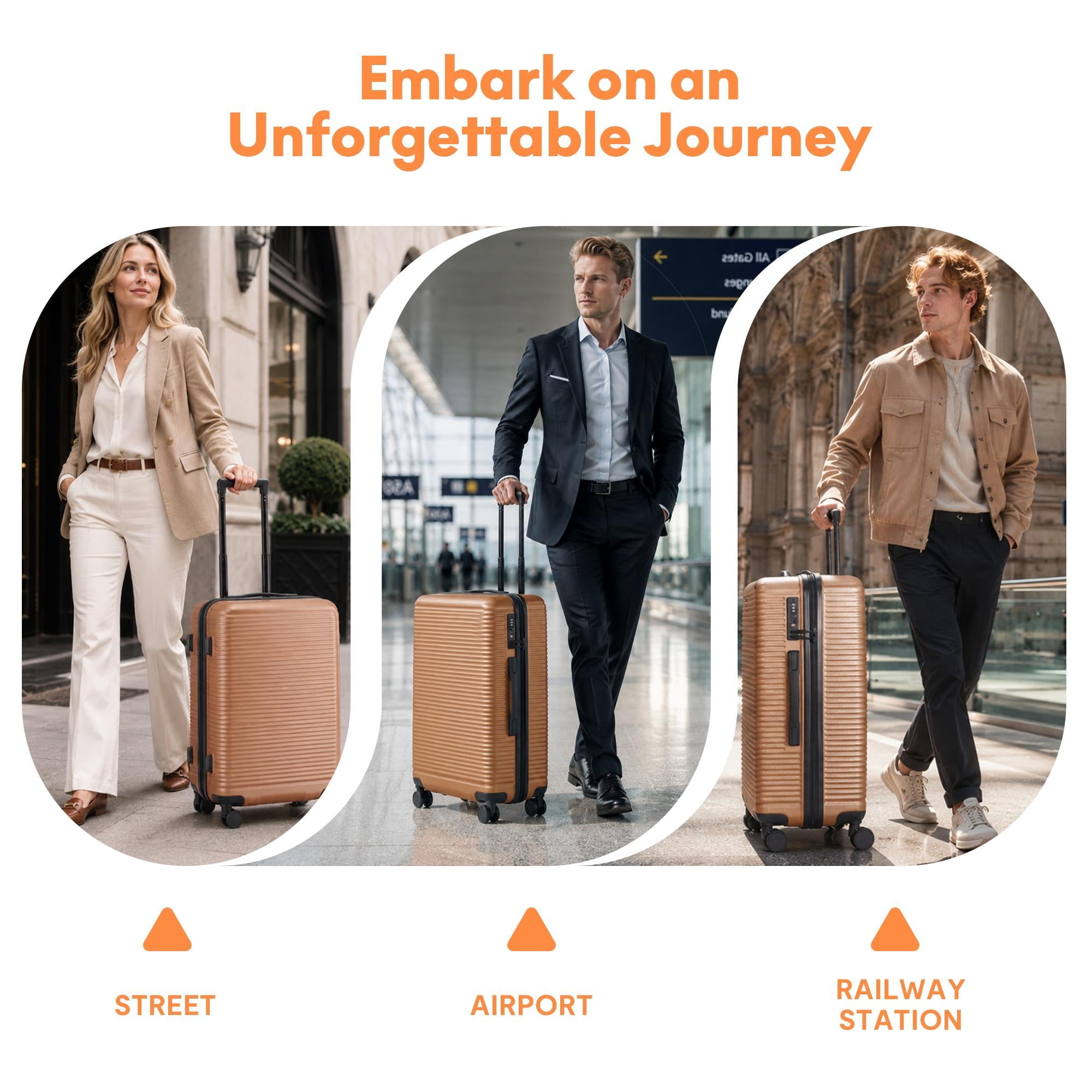 3-Piece ABS Hardshell Luggage Set, Lightweight Scratch-Resistant Suitcases with Silent Spinner Wheels & TSA Lock, Champagne