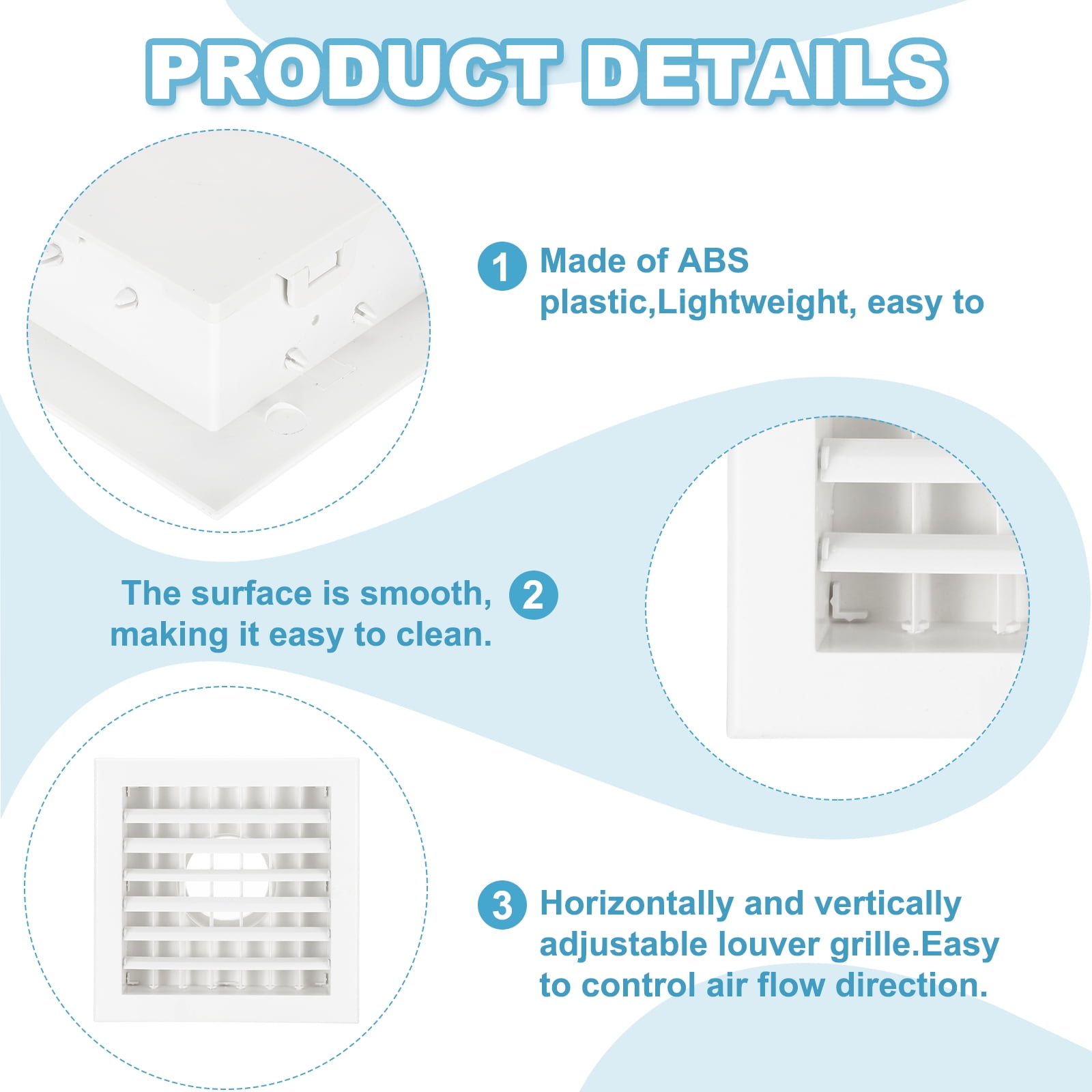 Uxcell 8 x 8 Inch Square Vent Cover, 4 Inch Dia. Adjustable Air Diffuser, White