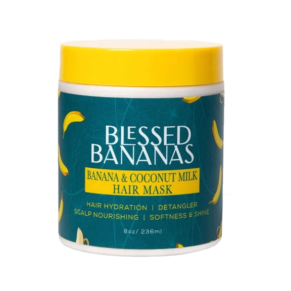 Banana & Coconut Milk Hair Mask - Deep Conditioning Treatment for Dry, Damaged Hair, Nourishes, Softens, Strengthens & Restores Natural Shine, 8 oz