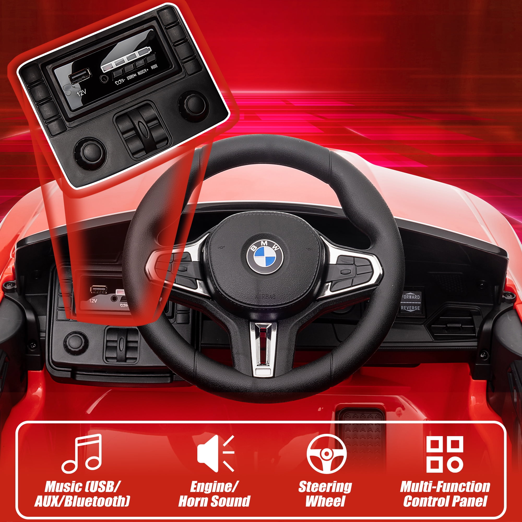 12V Ride on Cars with Remote Control, Licensed BMW M4 Battery Powered Ride on Toys for Kids Boys Girls Gifts, Kids Electric Cars Vehicle with Music, Bluetooth, Story, USB/MP3 Port, LED Light, Red