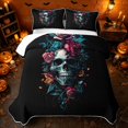 thumbnail image 2 of Erosebridal Boho Floral Skull Bed Spread Queen, Spooky Rose Queen Coverlet Set for Boys Girls, Teal Black Multicolor, 3-Piece 1 Quilt and 2 Pillowcases, 2 of 7