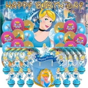 Cinderella Princess Party Supplies Decor Decorations Birthday Plates for Kids Tableware Balloons Cake Topper Fans
