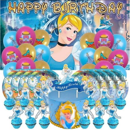 Cinderella Princess Party Supplies Decor Decorations Birthday Plates for Kids Tableware Balloons Cake Topper Fans
