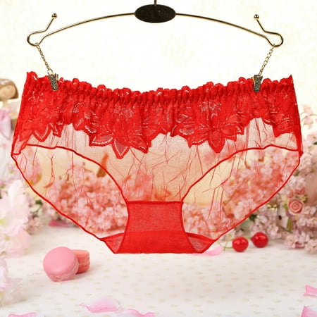 

WZHKSN Female Lace Panties Red Sexy Thongs 1-Pack