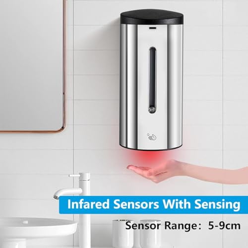 WiseWater Touchless Soap Dispenser Wall Mounted, Automatic Soap Dispenser with Infrared Motion Sensor, Adjustable Stainless Steel, Hands-Free Soap Container for Kitchen Bathroom Ho