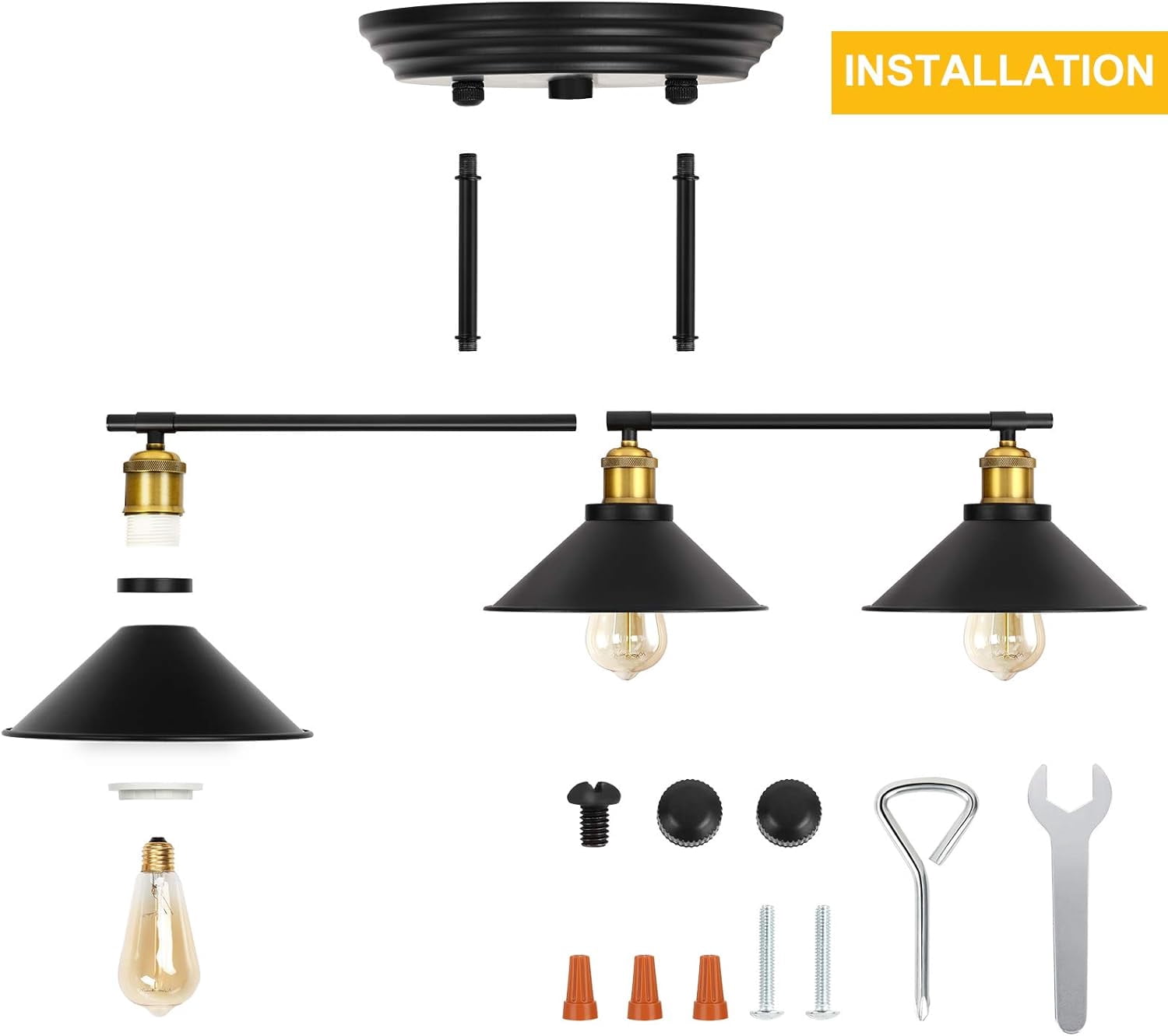 Oumilen Industrial Farmhouse Indoor 3-Light Wall Sconce with Matte Metal Shades